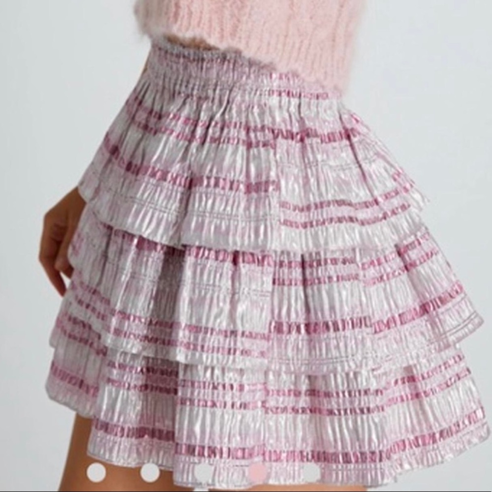 LoveShackFancy metallic, ruffled skirt. - Picture 2 of 4